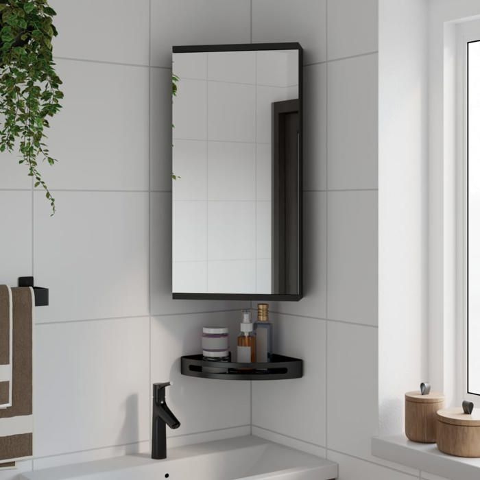 SALE 2026 Armoire de salle de bain Noir - Armoire de bain à miroir dangle noir 30x24x60cm PRO727804858