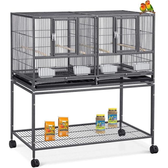 Meilleurs prix pour SALUT-Grand cage oiseaux - avec support et roulettes - pour cacatoès perruche canaris perroquet - acier -109*95*45.5CM -Noir