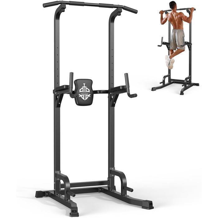 Chaise romaine FED FITNESS 5-en-1 – Barre de traction dips et relevés de jambes – Hauteur réglable – Charge maximale 181 kg