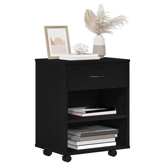 HOT SALE* Armoire de rangement Pour bureau/salon - Cabinet de Rangement/Étagère/Buffet - avec roue Chêne noir 46x36x59 cm - M587133