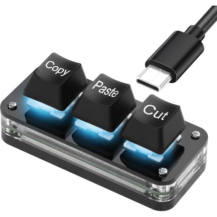 Mini clavier mécanique programmable - TRAHOO - 3 touches - Éclairage ...