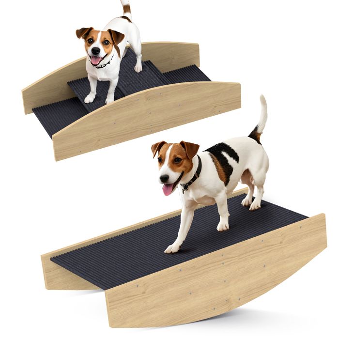 Bascule chien agility - PawHut - réversible 2-en-1 escalier pour chien 3 marches en bois - 80x39 5x20cm - bois naturel