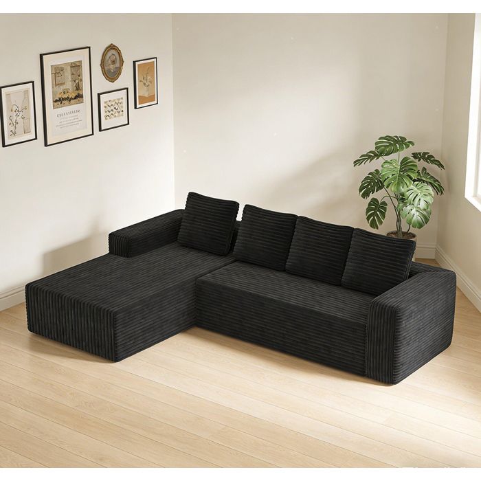 Canapé dangle Cloud chaise longue L modulaire assise profonde rembourré tissu velours côtelé noir sans assemblage Canapé dangle Cloud chaise longue L modulaire assise profonde rembourré tissu velours côtelé noir sans assemblage