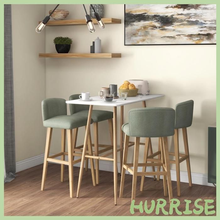 Cocosity Table De Bar Rectangulaire 4 Personne Pieds En Acier Effet Bois Assemblage Facile 120 X 60 X 98 Cm Blanc