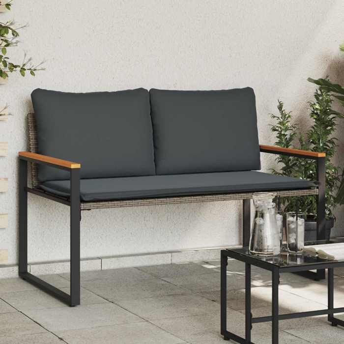 En Promotionbanc avec coussin - SHIELD - Meuble dextérieur - Banquette pour balcon Gris et Gris foncé 115x65x72cm Rotin 3234598