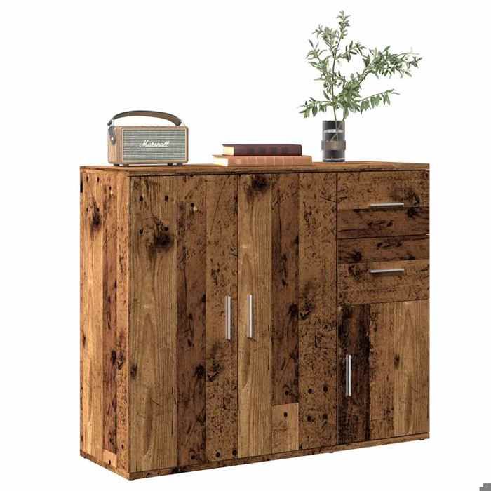 ENFILADE de Rangement ZENCORE® - Cadre solide - Commode salon/Buffet de Cuisine - vieux bois 91x29 5x75cm - bois dingénierie B18274