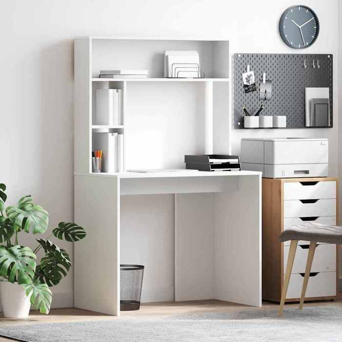 1pc Blanc Armoire Bureau détude - Magnifique Bureau droit avec étagère Blanc 91x50x149cm - Bois dingénierie CL1368699