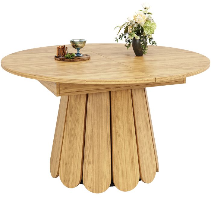 Table à Manger Bois Ronde Extensible avec Plateau Dépliable Design pour 6 Personnes Pieds Fleur 118(158)x118x768 cm
