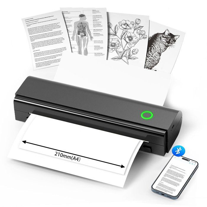 Imprimante Thermique - Contient 1 rouleau de 210 mm × 7 m - 2600 mAh - 203 DPI - Compatible avec Android et IOS et Windows