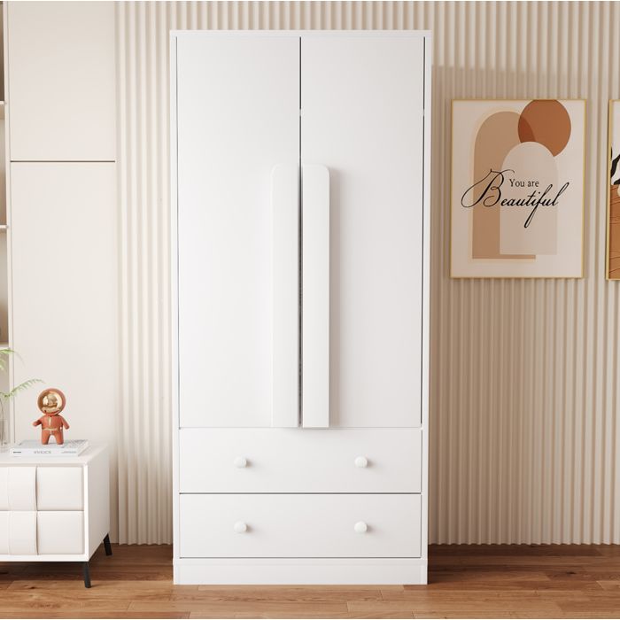 Armoire blanche 70 × 40 × 170 cm à 2 portes avec 2 tiroirs et rangement