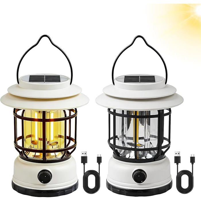 2 Pièces Lanternes LED Rétro Alimentées par Piles Lanterne Solaire Exterieur Lampe Solaire Exterieur Jin Suspendue Lanterne