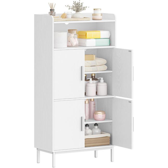 Meuble Salle de Bain Armoire de Rangement Placard Cuisine avec 4 Portes et 1 Espace Ouvert Armoire de Rangement Blanc