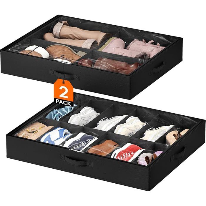 Sacs de Rangement Chaussures avec Fenêtre Transparente 12 Paires + 4 Paires Boite Rangement Sous Lit Pliable avec