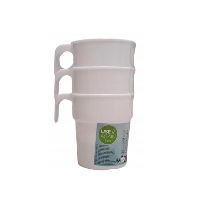 Tasses et verres en plastique pour le camping et les barbecues réutilisables 3 pièces 300 ml blancs