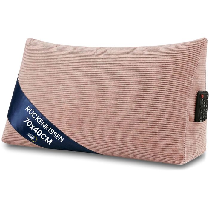 Coussin de lecture lit canapé 70 cm dossier triangulaire appui dos velours côtelé rose