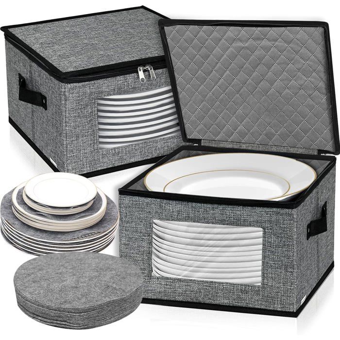 Boîtes de rangement pour vaisselle  - Dimensions 305x305x203 cm - Lot de 2 - 12 séparateurs en feutre