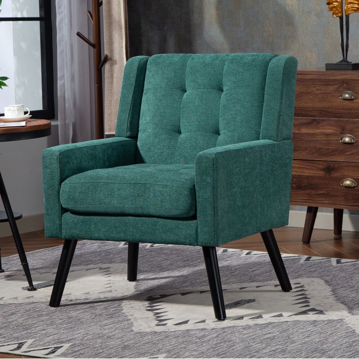 WOVREO fauteuil dappoint 1 place en lin vert rétro capitonné avec accoudoirs et pieds en bois massif 68 x 76 x 88 cm