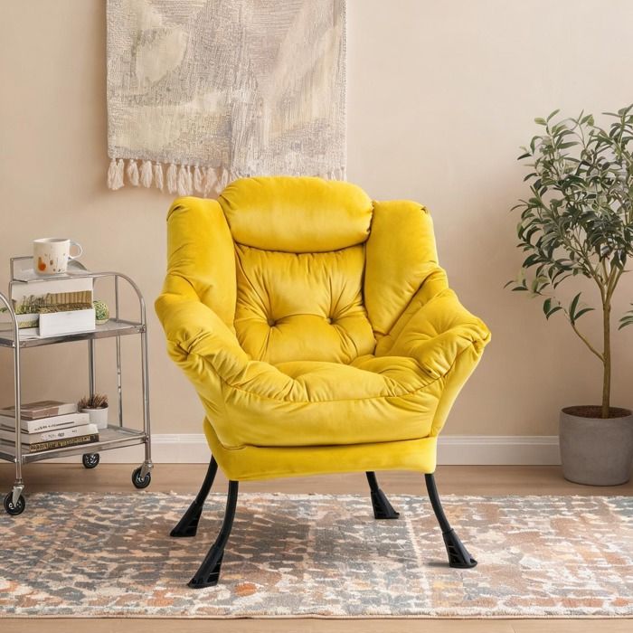 Fauteuil relax jaune en métal et coton PP housse amovible style scandinave pour chambre et salon
