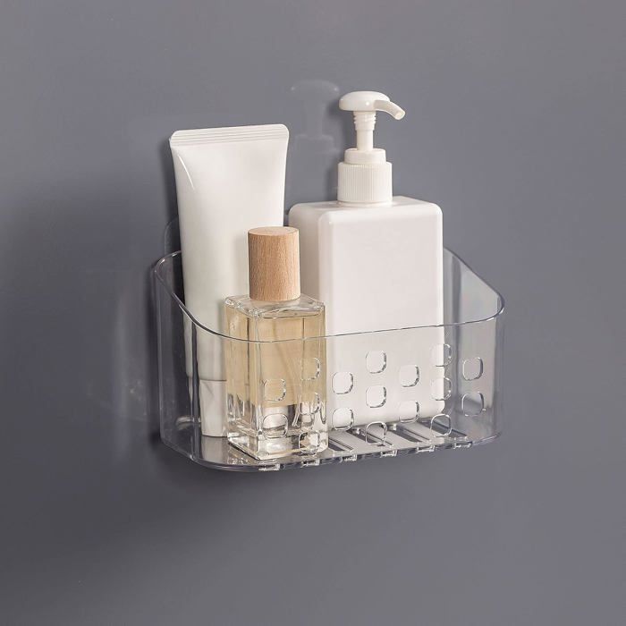 Porte savon douche PET transparent - Caddy adhésif sans perçage - Étagère murale cuisine salle bain
