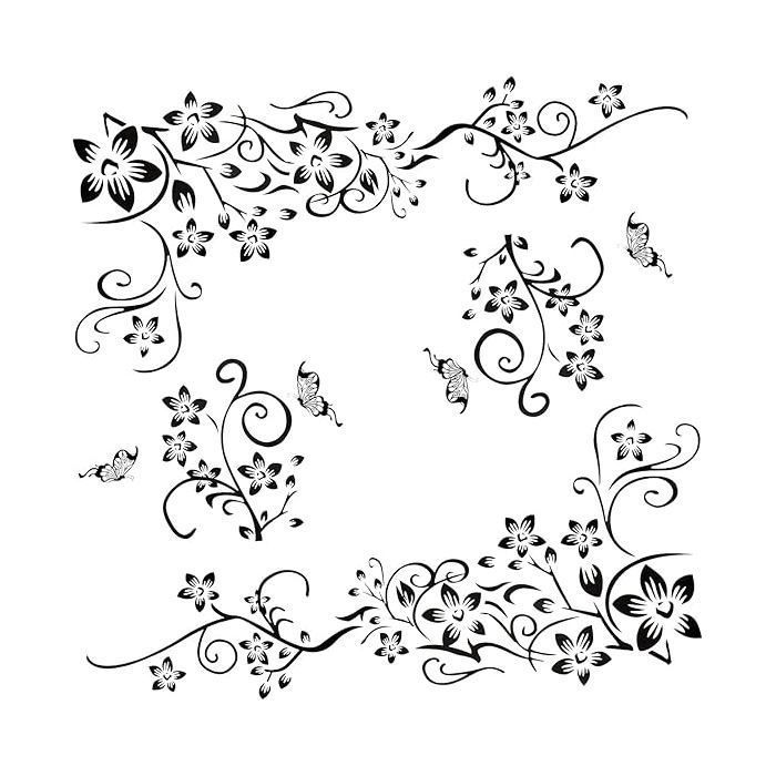 2pcs dornements muraux noirs pour la décoration murale fleurs vrille papillons plantes vigne stickers m OBJET DE DECORATION MURALE