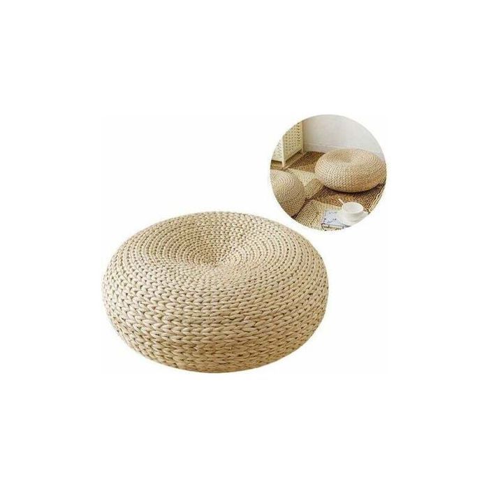 Coussin de sol rond en paille tissée - Respirant Tissage artisanal - Intérieur salon - 40 x 15 cm