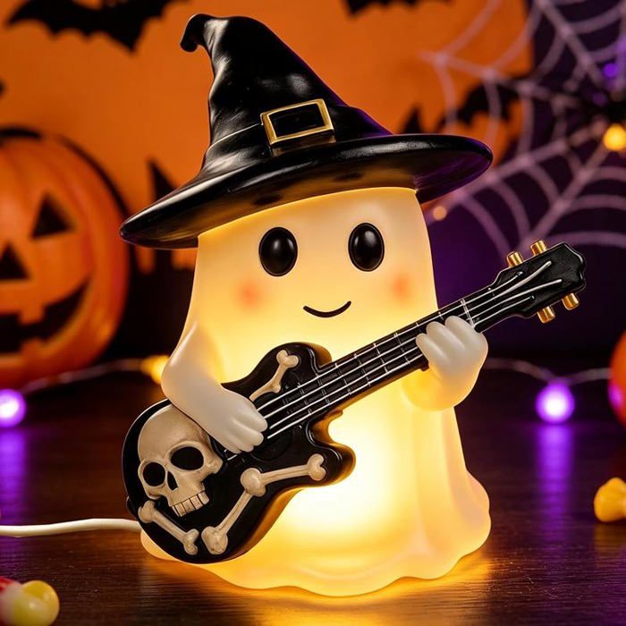 Décoration Halloween Lampe Fantôme Avec Guitare Veilleuse Lumineuse Lampe De Chevet Led 3D Halloween Veilleuse De