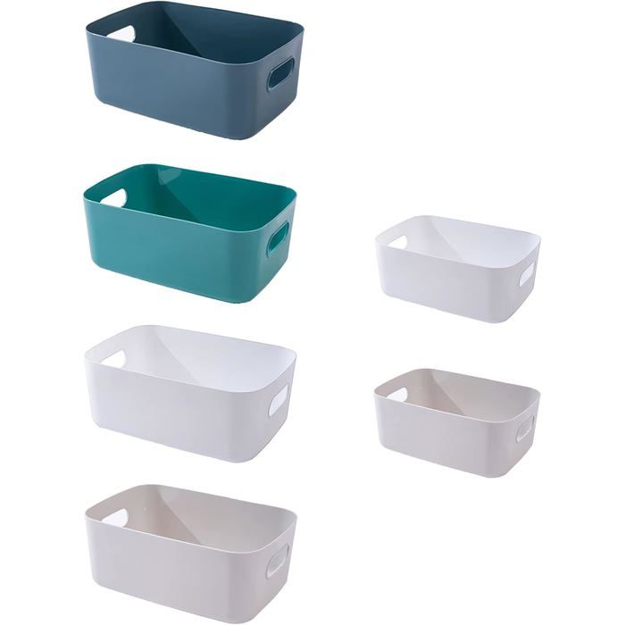Set of Plastic Storage Boxes with Handle for Shelves Kitchen Office Blue Set of Plastic Storage Boxes with Handle for Shelves Kitchen Office Blue