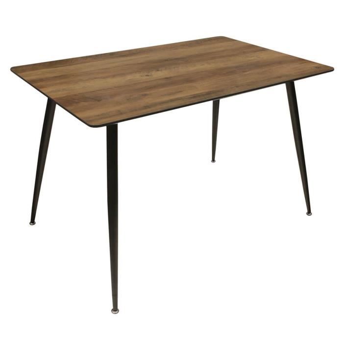 table repas rectangulaire industriel - altobuy - tiany - plateau aspect bois - piètement métallique noir