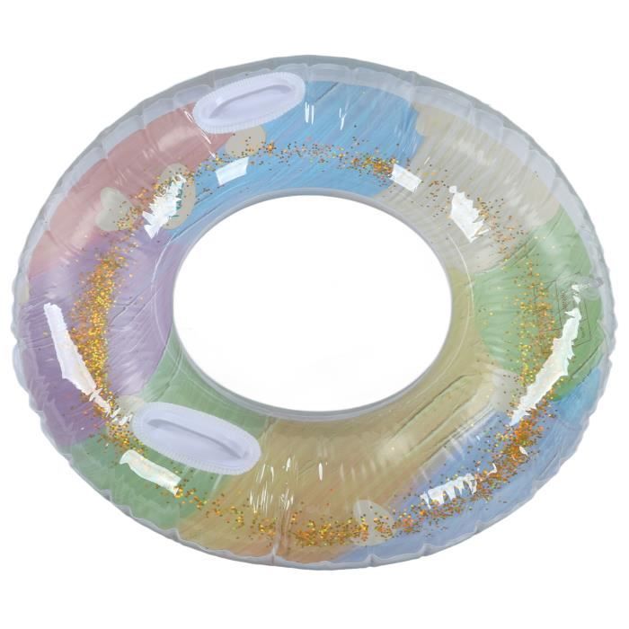 Qoosea Bouée Paillettes Arc-en-ciel – Adulte, Diamètre Intérieur 45 Cm, Extérieur 102 Cm, Charge 100 Kg, 2 Poignées