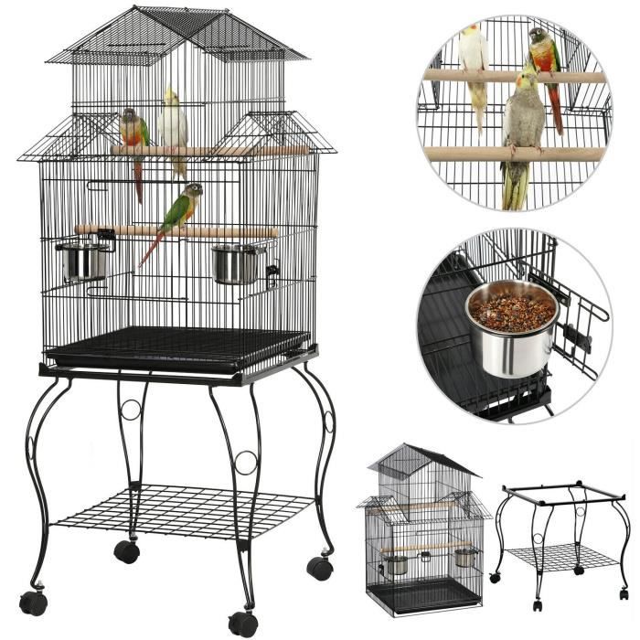 Bilingda Cage Oiseaux Grande Voliere Sur Roulettes 2 Mangeoires 139cm Cdiscount Animalerie