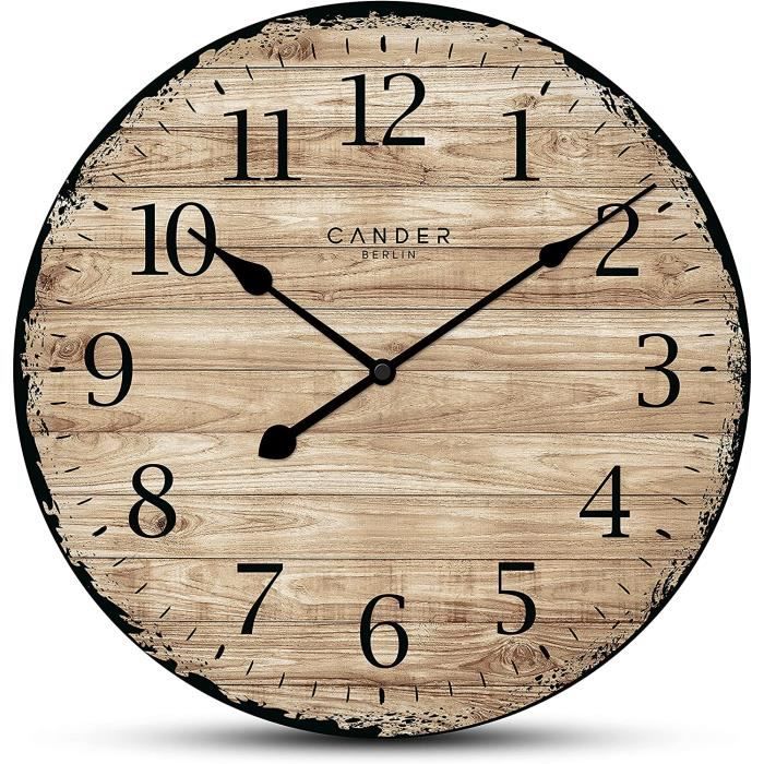 MNU 7540 XXL Horloge murale vintage MDF silencieuse sans bruit de tic tac 40 cm Aspect bois moderne Grand salon bureau cuisine Cdiscount Maison
