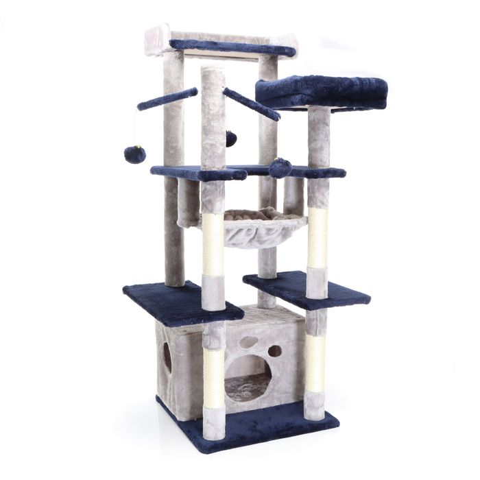 Fudajo Arbre à chat en Gris clair Griffoir 133cm Maison Niche Abri Hamac Jeux Animal domestique
