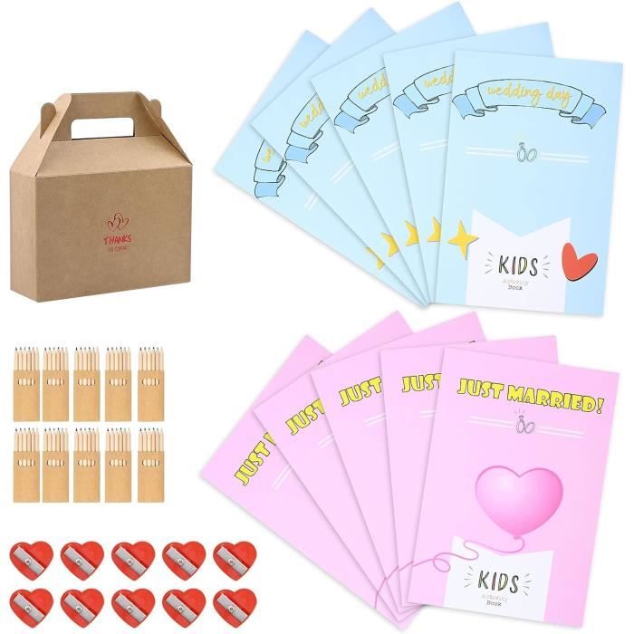 Kit 6 Livres De Coloriage Mariage Avec Crayons Et Autocollants - Activité Enfants Pour Réception, Cadeau Déco Mariage