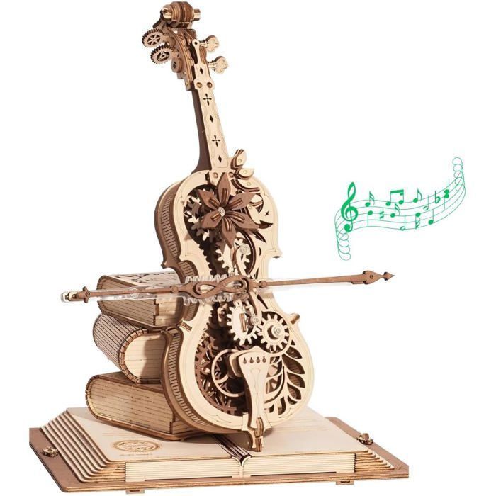 Puzzle 3D en bois pour adultes Kit - ROBOTIME de modèle de violoncelle magique avec base de boîte