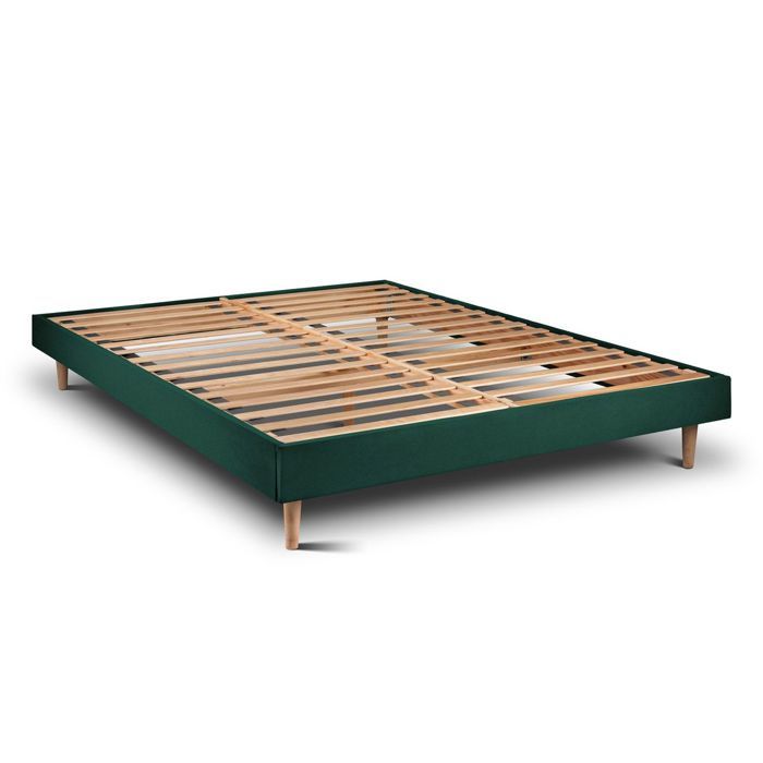 Sommier Kit Velours Vert 150x200 H29cm Sommeil de plomb - Sommier en bois massif avec Pieds bois cones 15 cm
