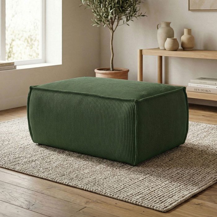 Pouf 102x60x44 cm en velours côtelé vert foncé