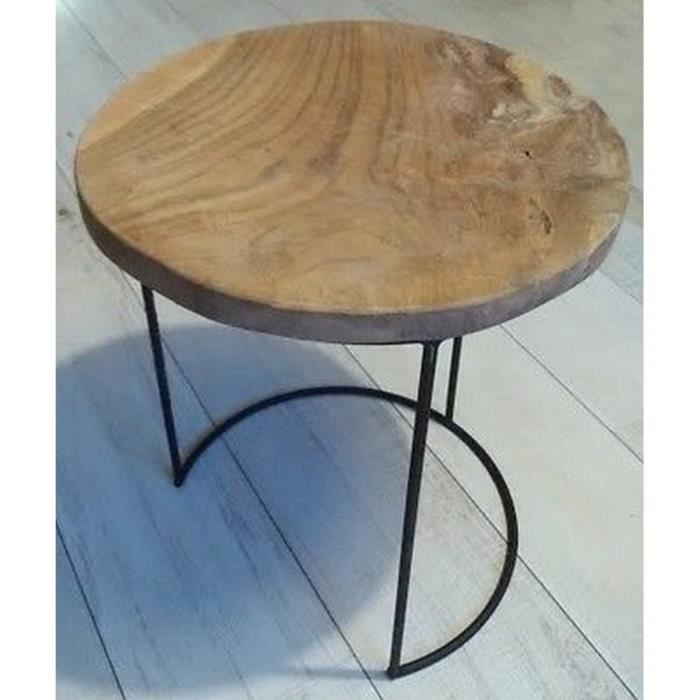 Table Basse Appoint Teck Bois Et Fer Forge Design Geridon Chevet Campagne