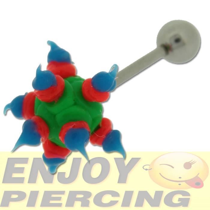 Lot De 4 Piercings Langue Silicone Pétant – Tige Acier Chirurgical 316L 1,6x16 Mm, Boules/Virus 6-7 Mm (Couleurs Aléatoires) - 6
