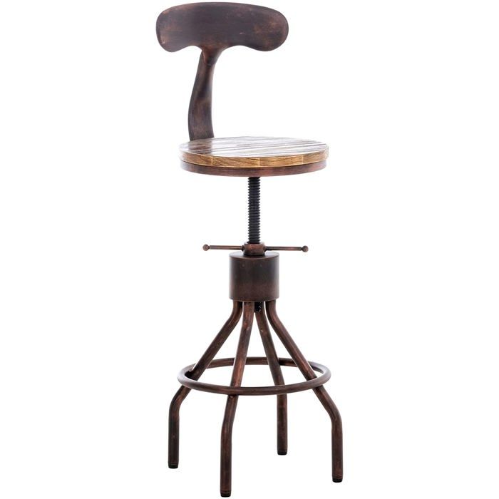 Tabouret de bar chaise haute de comptoir avec dossier design industriel vintage metal bronze et bois TDB10320 Tabouret de bar chaise haute de comptoir avec dossier design industriel vintage metal bronze et bois TDB10320