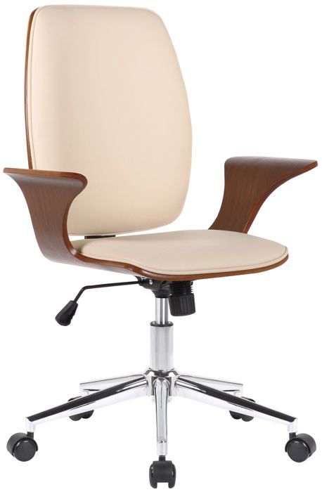 fauteuil de bureau classique et confortable dossier ergonomique hauteur reglable en similicuir crème bois et metal