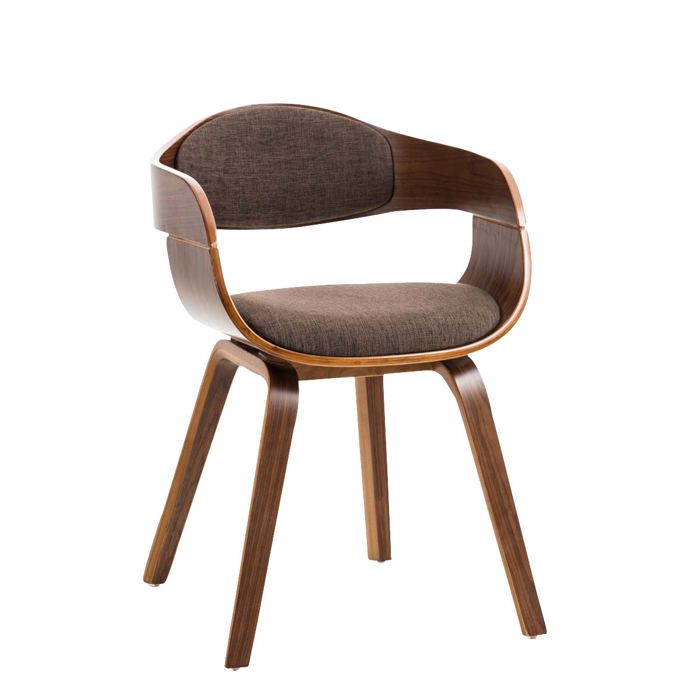 Chaise de bureau sans roulettes visiteur en tissu et bois design retro et confort maximal noyer marron BUR10545