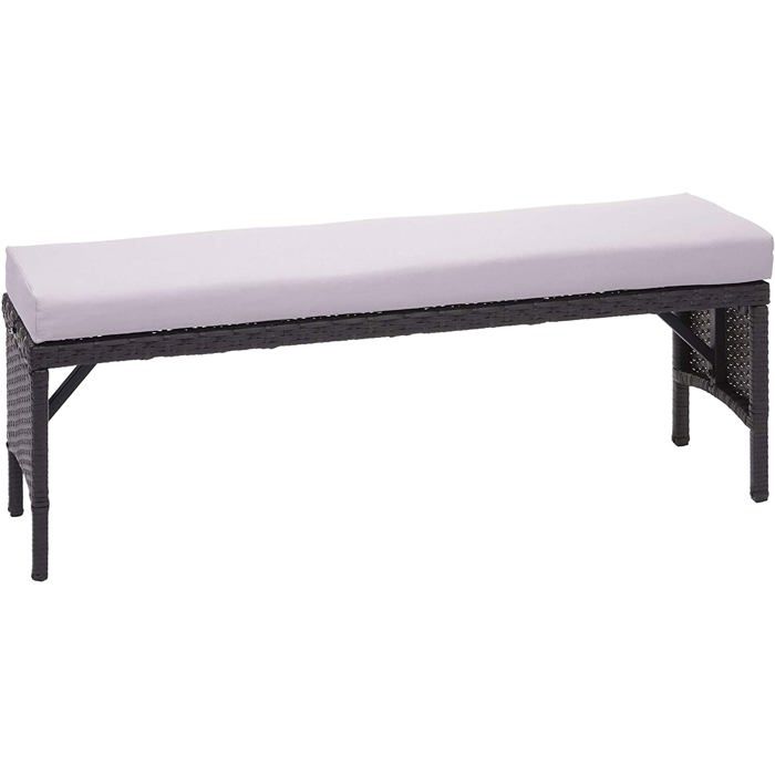 Banc de jardin banquette en polyrotin noir et coussin gris clair 112 cm MDJ04167