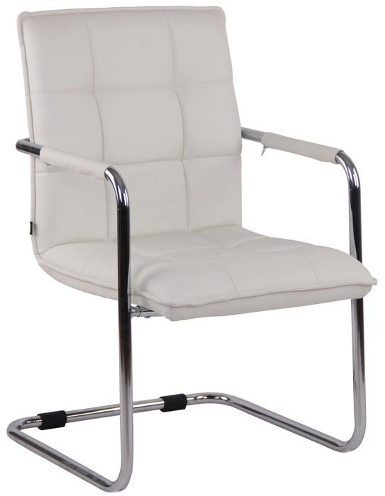 chaise visiteur fauteuil de bureau sans roulettes en cuir synthetique blanc cadre metal