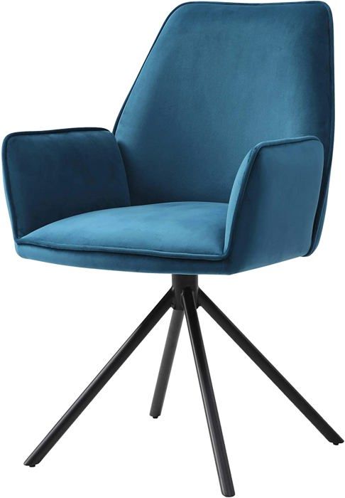 chaise fauteuil rembourre salon bureau avec accoudoirs rotation 90° en velours bleu