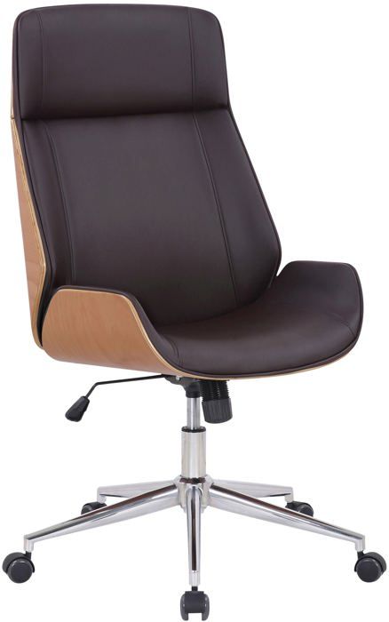 fauteuil de bureau dossier haut avec roulettes synthetique marron et bois clair hauteur reglable