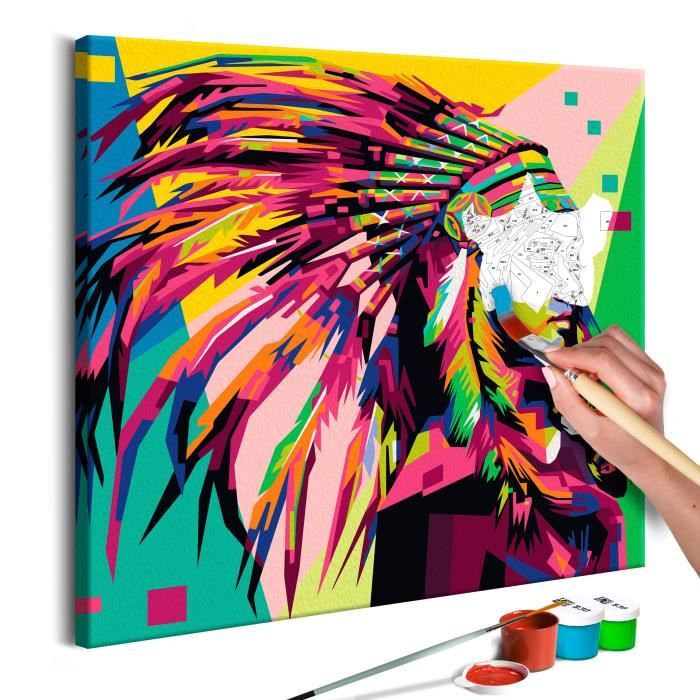 Tableau A Peindre Soi Meme Peinture Par Numeros Motif Indien Panache 40x40 Cm Tpn110099 Cdiscount Maison