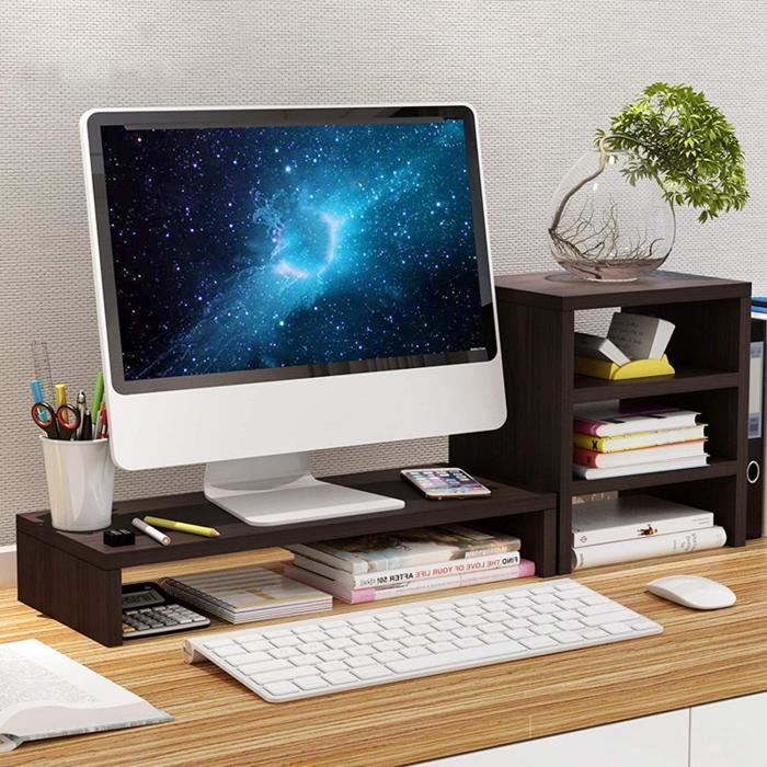 Support D'Écran En Bois Blanc Cocoarm - Suréléveur Moniteur, Rangement Bureau, Design Naturel