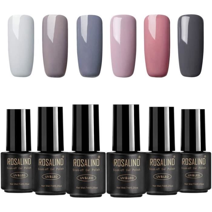 Kit 6 Vernis Semi-permanent Gel UV ROSALIND - Sans Formaldéhyde - Fini Mat & Brillant