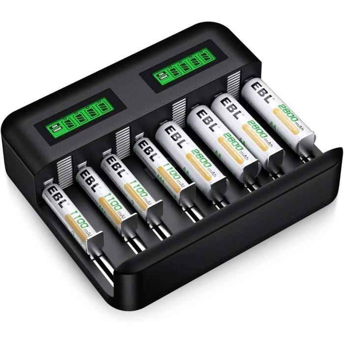 EBL Chargeur de piles rechargeables Chargeur