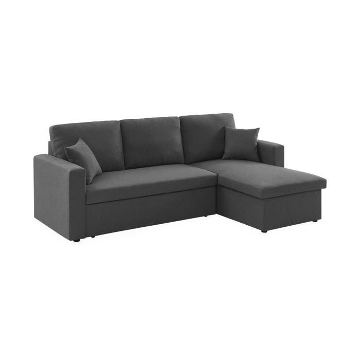Canapé dangle convertible en tissu gris chiné foncé - IDA - 3 places. fauteuil dangle réversible coffre rangement lit modulable